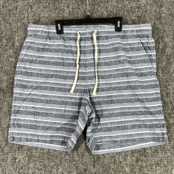 Old Navy Shorts Mens‎ XXL Blue Striped Linen Pull On Drawstring Jogger 9" Casual - Picture 1 of 8